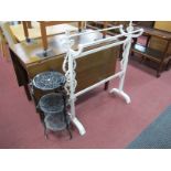 XIX Century Painted Towel Rail, with iron uprights and wooden bars, iron three tier whatnot. (2)