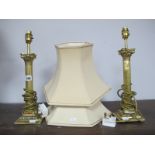 Pair of Brass Corinthian Column Table Lamps.