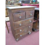 XIX Century Pine Chest, of two small and three long drawers, having glass handles, on turned legs,