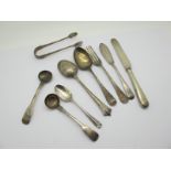 Hallmarked Silver Salt Spoons, hallmarked silver three piece christening set, a hallmarked silver