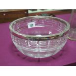 A Hallmarked Silver Rimmed Glass Fruit Bowl, Hukin & Heath, Birmingham 1935, rim 20.4cm diameter.