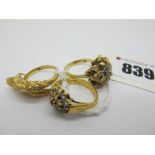 A Cluster Dress Ring, (stones missing/damaged) stamped "916"; together with a Middle Eastern ring,