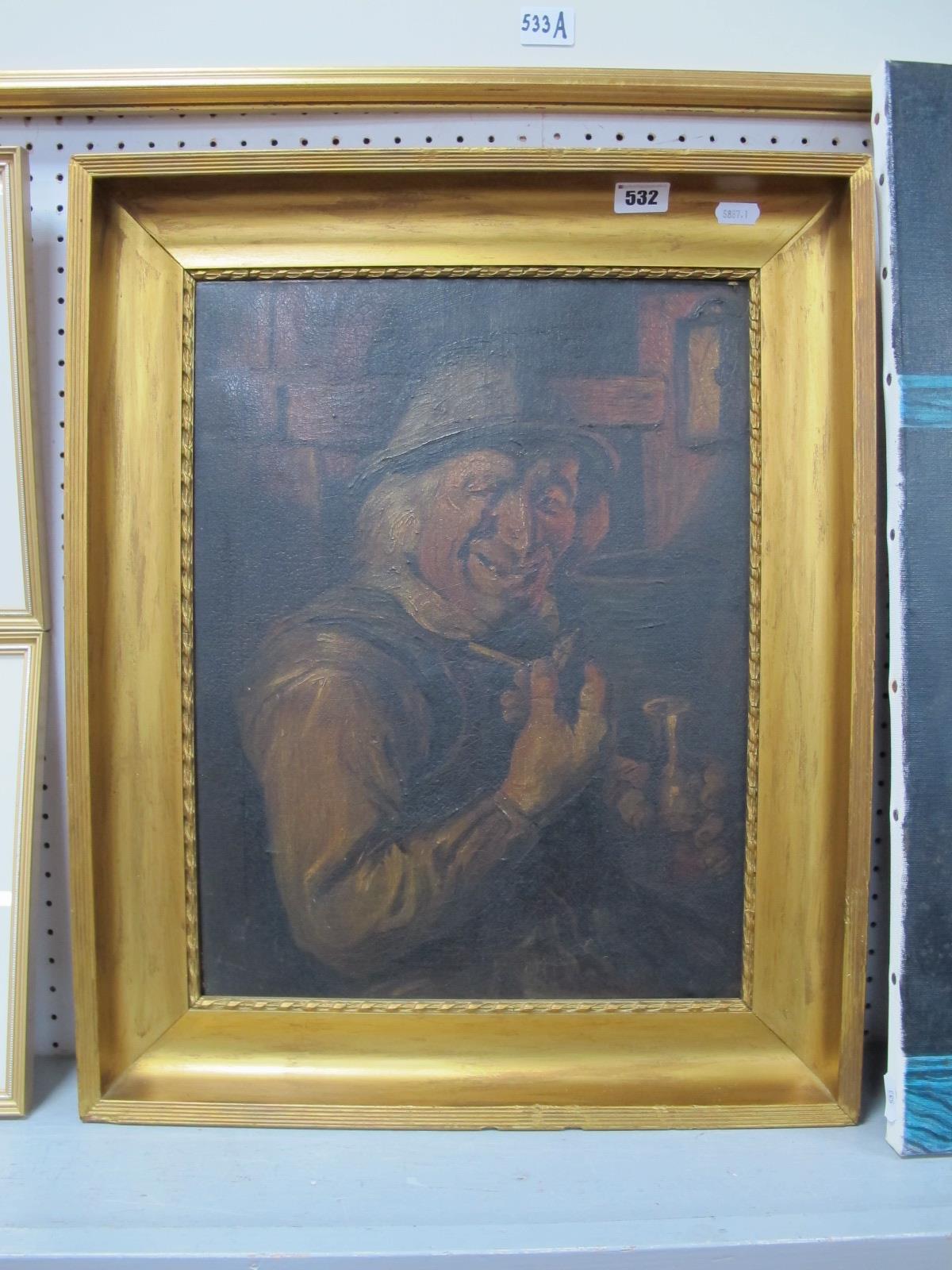 XIX Century Oil on Canvas, Man Smoking a Pipe, 42.5 x 32.5cm.