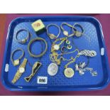 Costume Jewellery, vintage ladies wristwatches, clip earrings, bangle, etc:- One Tray