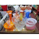 A Pair of Carnival Glass Spill Vases, cit glass vase, Langham, candle holder, coloured glassware:-