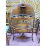 XIX Century Mahogany Corner Washstand, with convex front, small upper shelf, three apertures to bowl