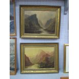 A. Cameron, Mountain Landscapes with River in Foreground, pair of oils on canvas, signed, 29 x 39cm.