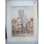 P. Marny, Continental City Scene, possibly Rouen, with Cathedral in Distance, watercolour, signed