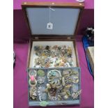 Assorted Costume Brooches, including birds, diamanté etc, hinged bangles and a collection of