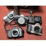 SLR Camera Bodies, Chinon, Zenit.E, Olympus, Canon and Pentax, camera carry case.