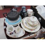 Minton Bone China 'Marlow' Part Tea Set, Wedgwood black basalt teapot etc:- One Tray