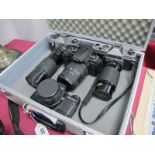 SLR Film Camera's, Praktica B100 and MTL 5B, Chinon, Sigma SA.7, Hakuba Sports Flight case.