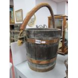 XIX Century Elm Bucket, with copper bands and leather handle.