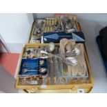 Assorted Plated Cutlery, modern steak knives and forks, boxed cake slice, etc:- One Tray