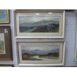 Alfred Grahame, Moorland Landscapes, one featuring angler, pair of watercolours, signed lower right,