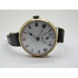 A Vintage 9ct Gold Cased Wristwatch, the white dial with black and red Roman numerals and seconds