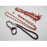 A Twig Coral Necklace; together with a Indian style garnet multi bead necklace, a vintage single
