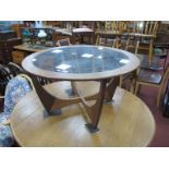 1970's Circular Teak Coffee Table, in the G-Plan manner with glass inset top on curved quatrefoil