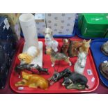 Aynsley Border Collie, Sylvac vase with Pekingese, Nao Hound etc:- One Tray