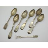 A Set of Six Victorian Hallmarked Silver Fiddle Pattern Teaspoons, Sheffield 1868, initialled; a