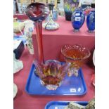 Jack in the Pulpit Lily Vase, two Murano style lobed vases:- One Tray