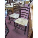 A Set of Six XIX Century Style Ash and Elm Ladder Back Chairs, with rushed seats, on turned legs