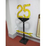 An Early XX Century Cast iron Railway Lineside Speed Indicator and Arrow, speed indicates '25'. Some