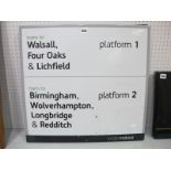 A Modern London Midland Platform Enamel Sign, including destinations, Walsall, Four Oaks, Lichfield,