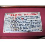 A 'Midland Railway' Enamel Sign, (28cm x 15cm) Concerning Use of Fire Buckets, Derby Jan 1909, signs