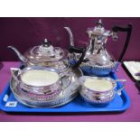 An Electroplated Four Piece Tea Set, each of semi reeded form; together with a circular plated