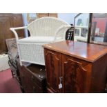 A Wicker Box Seated Chair, music cabinet. (2)