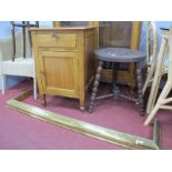 1930's Office Cabinet, oak carved table on bobbin supports, brass fender. (3)