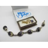 A Blue John Set Bracelet, composed of six oval panel links, together with a small Blue John