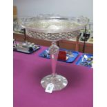 A WMF Style Pedestal Dish Centrepiece, the shaped clear glass circular dish loose fitted on textured