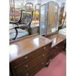 1930's Oak Chest of Three Drawers and a Dressing Table, having ring handles. (2)