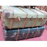Daniel Neal of London Wood Bound Hessian Travelling Trunk, with inner tray, leather mounts and