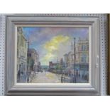 Ian Layton (Mexborough Artist), 'Saturday, Corporation Street, Rotherham' oil on board, signed lower