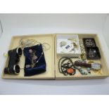 Assorted Costume Jewellery, including pendants on chains, an enamel oval locket pendant (enamel