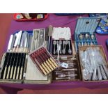 Assorted Plated Cutlery, including cased sets of spoons, pastry forks, tea knives, etc:- One Tray