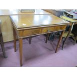 Edwardian Inlaid Mahogany Fold-Over Card Table, with baize interior, single drawer, on tapering