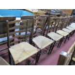 A Set of Six XIX Century Style Ash and Elm Ladder Back Chairs, with rushed seats, on turned legs