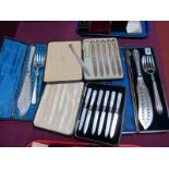 Part Hallmarked Silver Handled Fish Servers, further fish servers, hallmarked silver and mother of