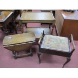 Oak Tea Trolley, Drop Leaf Coffee Table, Mahogany Piano Stool. (3)