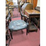 A XIX Century Carver Chair, with shaped rail back (damaged); oak trolley with barley twist legs. (