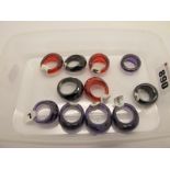 Red, Black and Purple Faceted Glass Dress Rings.