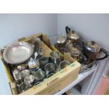 An Art Deco Style Elkington Silver Plate Five Piece Tea Set, two plated trays, pewter mugs, a