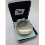 A Hallmarked Silver Compact/Pot, the engine turned lid engraved "Joy", with internal mirror, 5cm