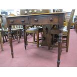 A XIX Century Mahogany Side Table, having turned handles to twin drawers, on turned legs, 91cm