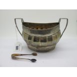A Large Hallmarked Silver Twin Handled Sugar Bowl, London 1799, of oval panelled form, with reeded