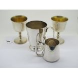 A Pair of Hallmarked Silver Goblets, JJ, London 1972, each gilt lined, with feature hallmarks, 13.